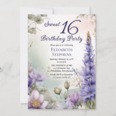 ラークスパーウォーターリリーフローラスウィート16バースデーパーティー 招待状 (正面)