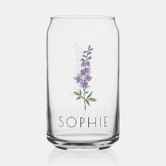 ラークスパー7月誕生フラワー名前をカスタムする ガラス缶 (正面)