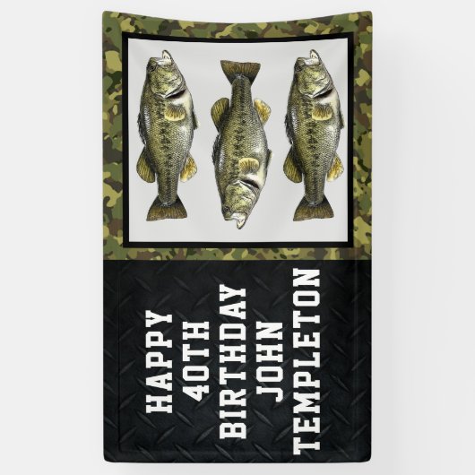 ラーゲムウスバスカッコいい魚釣りメンズ誕生日迷彩柄B 横断幕 (縦)