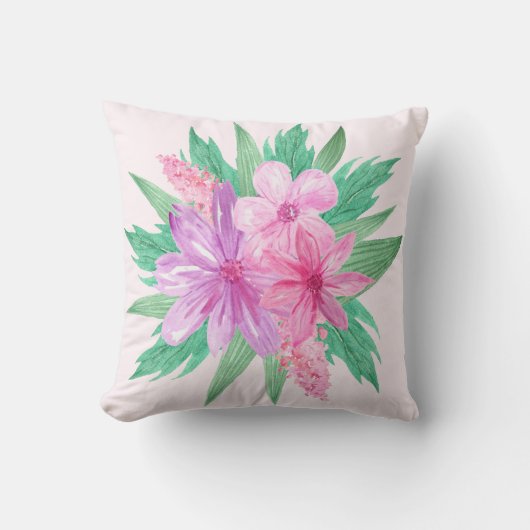 ラージかわいらしピンクフローラグリーナリーパステルガーリー クッション (正面)