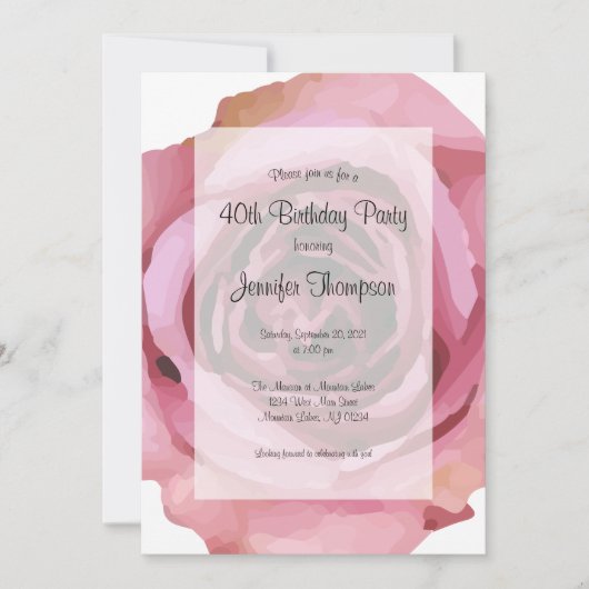 ラージはっきりしたパープル春バラ誕生日招待状 招待状 (正面)