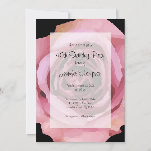 ラージはっきりしたパープル春バラ誕生日 招待状 (正面)