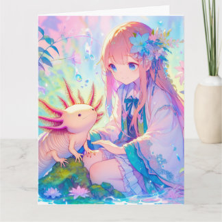 ラージアニメガール&アクソロトルパーソナライズされた誕生日 カード