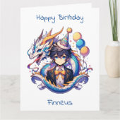 ラージアニメドラゴンボーイ誕生日 | カラーリングページ カード (正面)