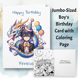 ラージアニメドラゴンボーイ誕生日   カラーリングページ カード