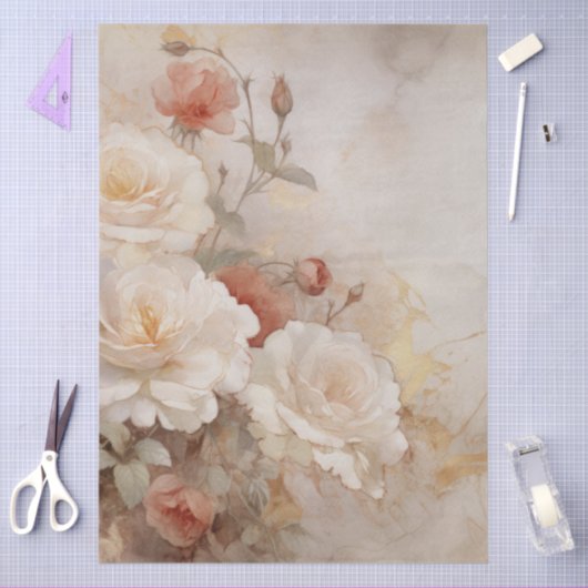 ラージインスパイアエレガントヴィンテージ紅白バラ 薄葉紙 (クラフト)