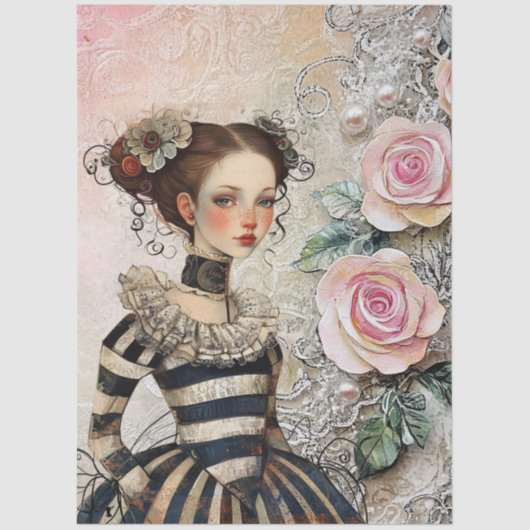 ラージインスパイアヴィンテージゴシックガール&ピンクローズ 薄葉紙 (正面)