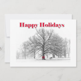 ラージウィンターシーンホリデーカードレッドボウ（フラット） シーズンカード