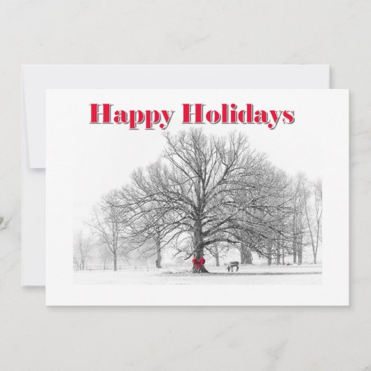 ラージウィンターシーンホリデーカードレッドボウ（フラット） シーズンカード (正面)