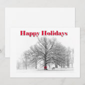 ラージウィンターシーンホリデーカードレッドボウ（フラット） シーズンカード (正面/裏面)