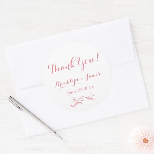 ラージカスタムサンキューホワイトピンク結婚式用シール ラウンドシール (封筒)