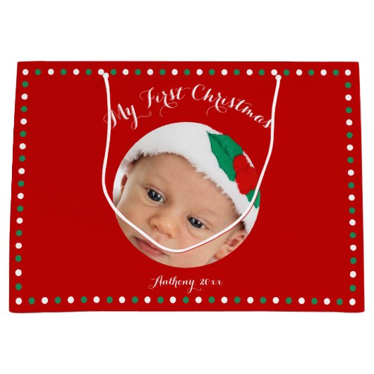 ラージカスタム初めてのクリスマスレッド抱き枕 ラージペーパーバッグ (正面)