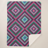 ラージカラフルヴィンテージレトロキルトパターンボホ シェルパブランケット (正面)