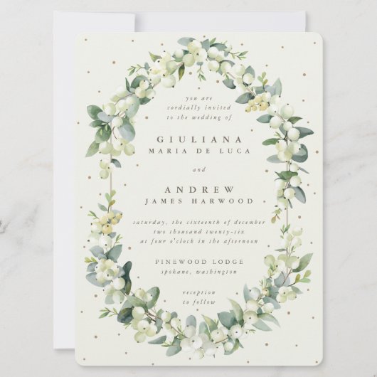 ラージクリームスノーベリー+ユーカリ冬の結婚式 招待状 (正面)