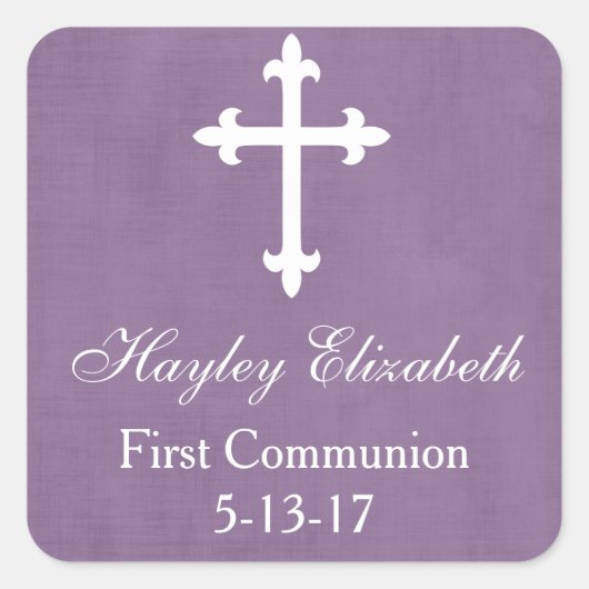 ラージクロスメッセージカード、紫 スクエアシール (正面)