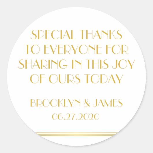 ラージサンキューユー金ゴールド素晴らしギャツビー結婚式用シール ラウンドシール (正面)