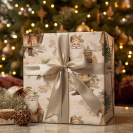 ラージサンタレトロ金ゴールド ラッピングペーパー
