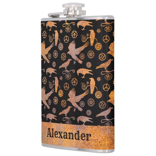 ラージスチームパンクさびたギアとカラス名前をカスタムする フラスク (左)