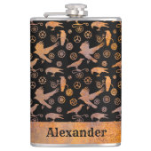 ラージスチームパンクさびたギアとカラス名前をカスタムする フラスク (正面)