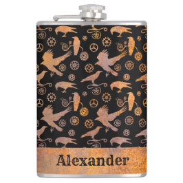 ラージスチームパンクさびたギアとカラス名前をカスタムする フラスク