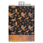 ラージスチームパンクさびたギアとカラス名前をカスタムする フラスク (裏面)