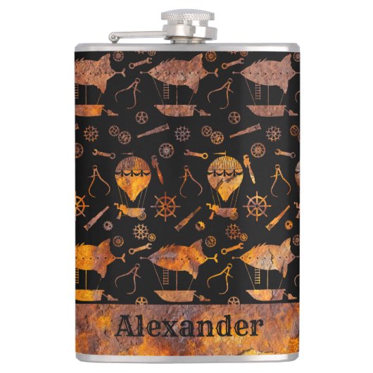 ラージスチームパンクカラフルラスティ飛行船テーマ フラスク (正面)