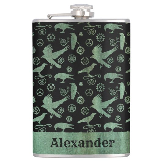 ラージスチームパンクヴェルディグリスギアとクロースカスタム フラスク (正面)