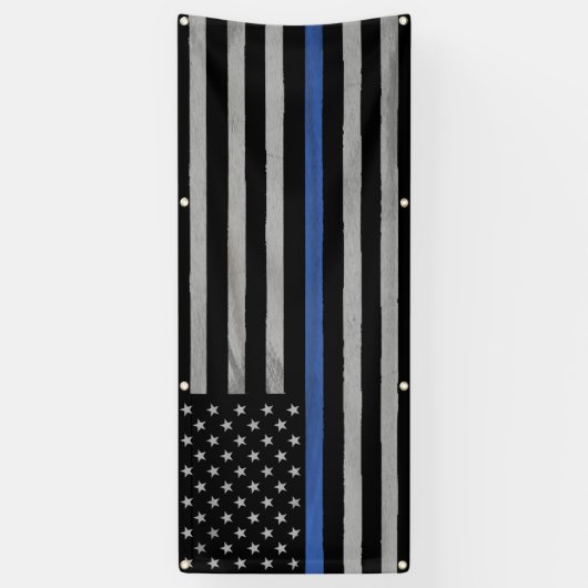 ラージタッ動揺してター細い青い線フラグ 横断幕 (縦)