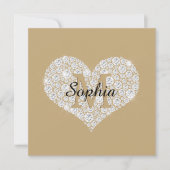 ラージダイヤモンドハート、金ゴールドモノグラム、スクリプト名 招待状 (正面)