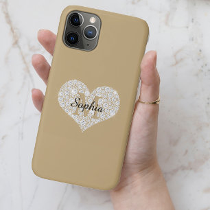 ラージダイヤモンドハート、金ゴールドモノグラム、スクリプト名 iPhone 11 PROケース