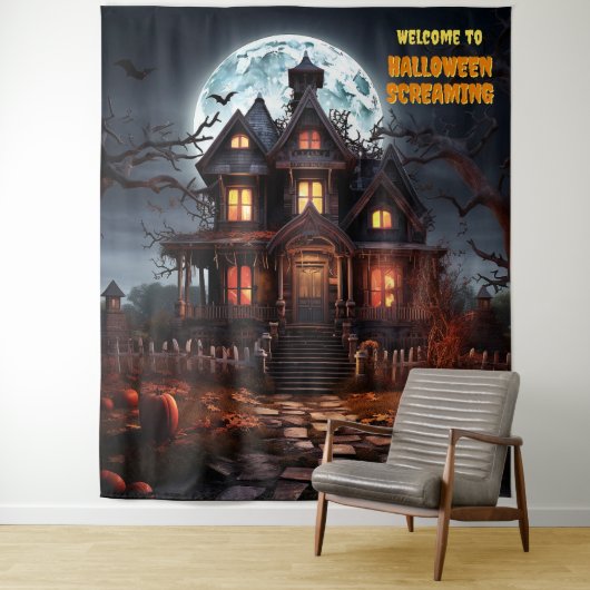 ラージハロウィン幽霊のよく出るハウスつるの背景 タペストリー (インサイチュ)