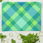 ラージバイモダンスプレイド、ジェードグリーン&ターコイズ キッチンタオル (折り畳み)