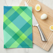 ラージバイモダンスプレイド、ジェードグリーン&ターコイズ キッチンタオル (四つ折り)