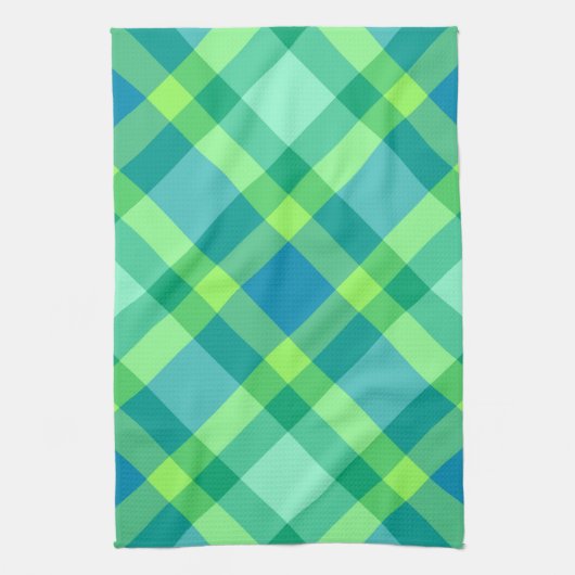 ラージバイモダンスプレイド、ジェードグリーン&ターコイズ キッチンタオル (縦)