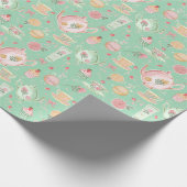 ラージパステルウォーターカラーティーポットオンミントグリーン ラッピングペーパー (角)