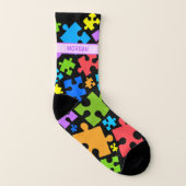 ラージパステルカラー自閉症パズルピースオンブラック ソックス (左内側)