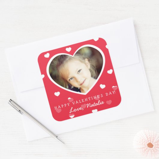 ラージパーソナライズされたバレンタイン写真シール/赤 スクエアシール (封筒)