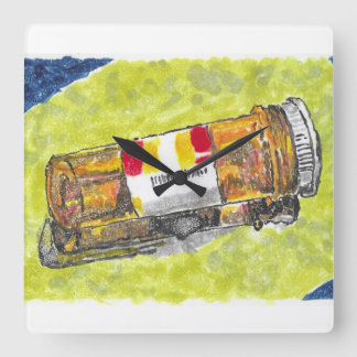 ラージピルボトルウォーターカラーウォールクロック スクエア壁時計