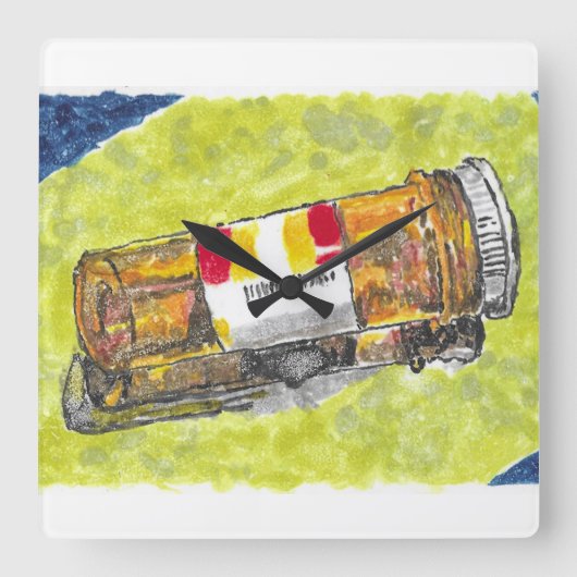 ラージピルボトルウォーターカラーウォールクロック スクエア壁時計 (正面)