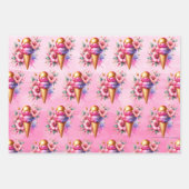 ラージピンクアイスクリームゴールデン誕生日 ラッピングペーパーシート (正面2)