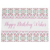 ラージピンクホワイトティール（緑がかった色）紙誕生日抱き枕 ラージペーパーバッグ (正面)