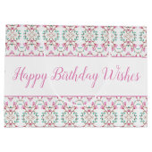 ラージピンクホワイトティール（緑がかった色）紙誕生日抱き枕 ラージペーパーバッグ (裏面)