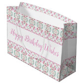 ラージピンクホワイトティール（緑がかった色）紙誕生日抱き枕 ラージペーパーバッグ (裏面アングル)