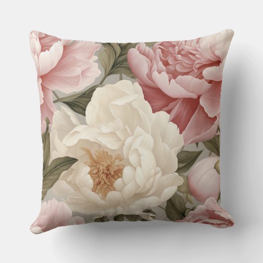 ラージピンクホワイト牡丹フローラカントリー側デザイン クッション (裏面)