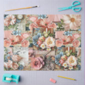 ラージピンクヴィンテージフローラエフェメラコラージュ 薄葉紙 (クラフト)