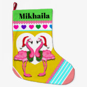 ラージフリースフラミンゴクリスマスストッキング ラージクリスマスストッキング (正面)