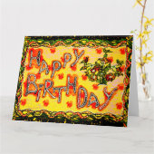 ラージブライトロシアのフォークアートハッピーバースデーカード カード (黄色い花)