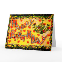 ラージブライトロシアのフォークアートハッピーバースデーカード