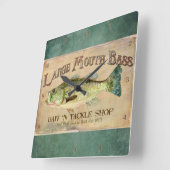 ラージマウスベース魚釣りレイクキャビンデコールブルー スクエア壁時計 (傾斜)