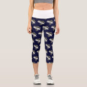 ラージマスバス魚釣りパターン青 カプリレギンス (正面)